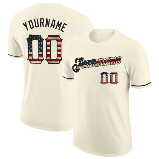 Custom Cream Vintage USA Flag-Black Performance T-Shirt - Main View