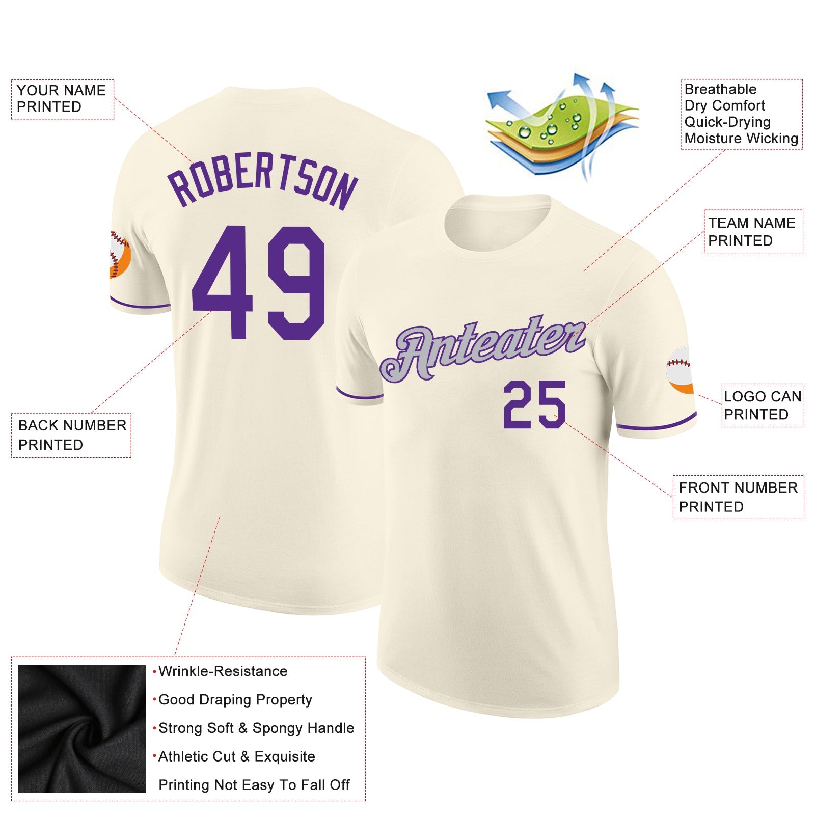 Custom Cream Purple-Gray Performance T-Shirt view 2