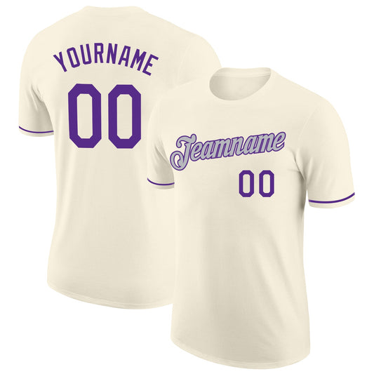 Custom Cream Purple-Gray Performance T-Shirt - Main View