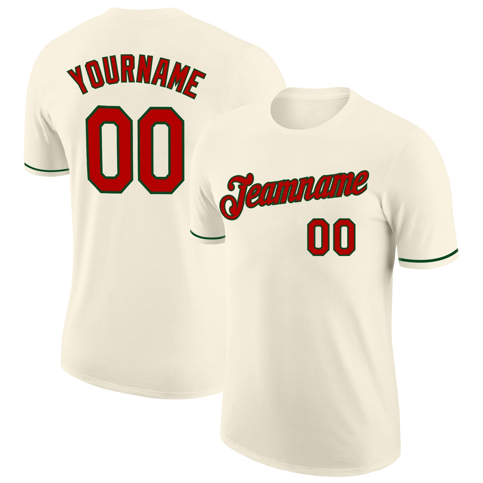 Custom Cream Red-Green Performance T-Shirt - Main View