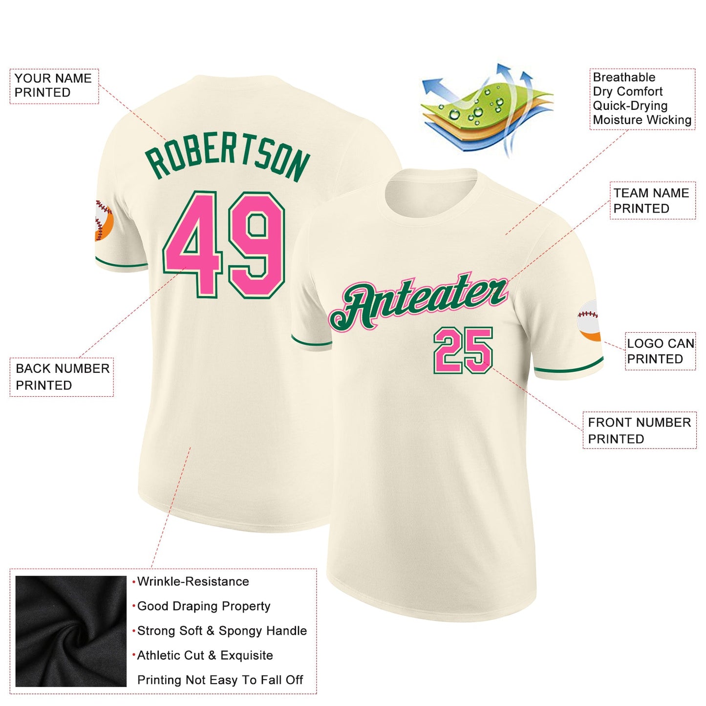 Custom Cream Pink-Kelly Green Performance T-Shirt view 2