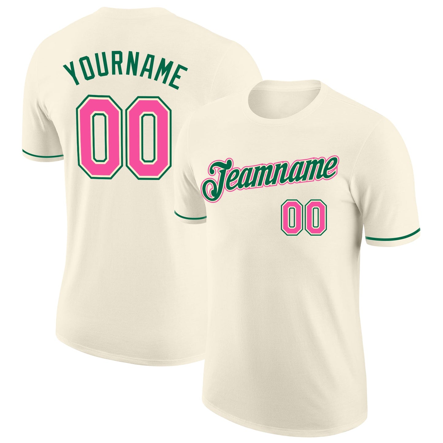 Custom Cream Pink-Kelly Green Performance T-Shirt - Main View