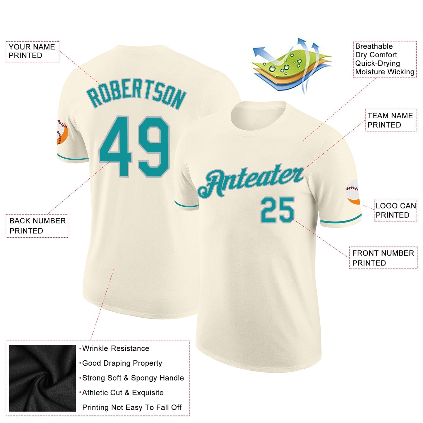 Custom Cream Teal-Gray Performance T-Shirt view 2
