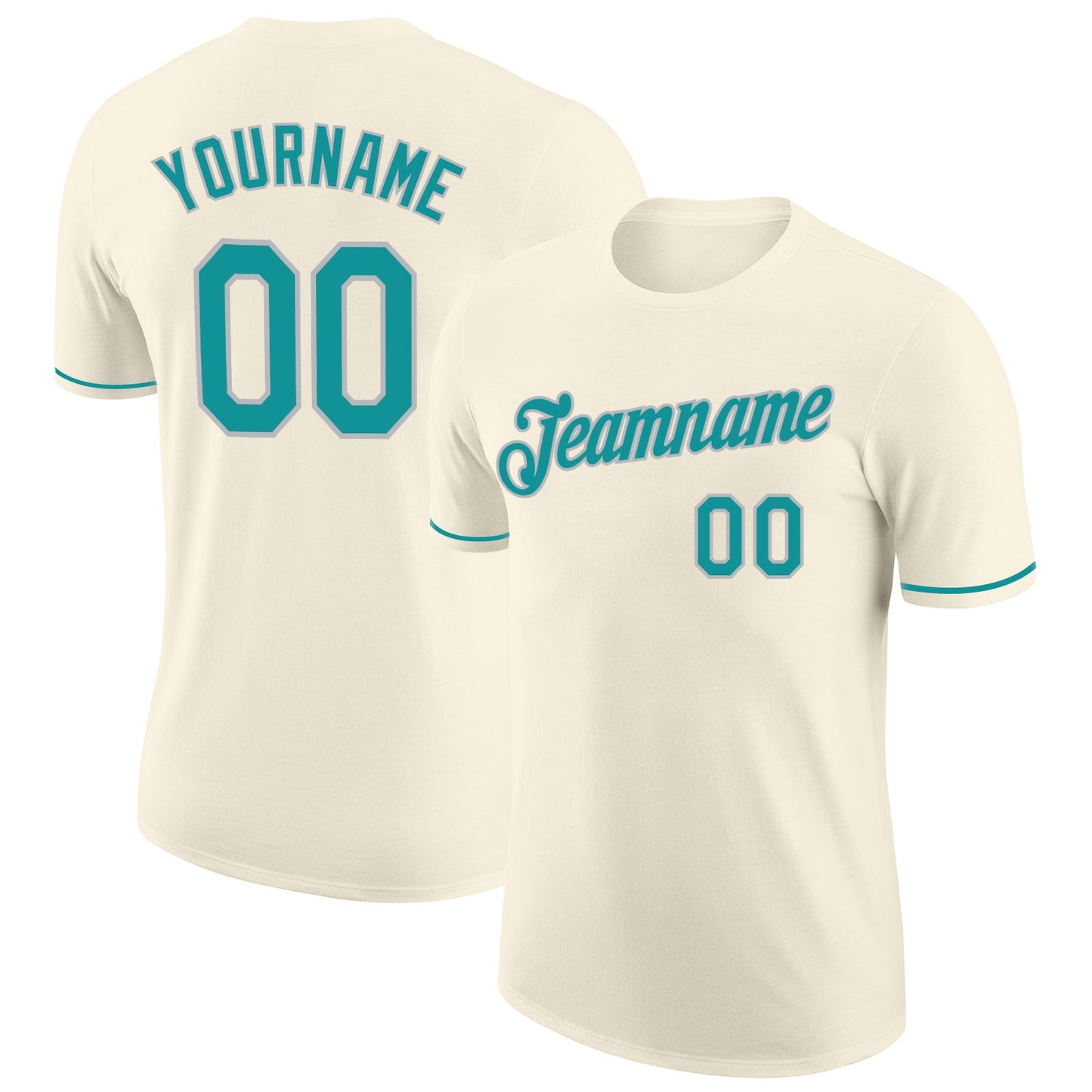 Custom Cream Teal-Gray Performance T-Shirt - Main View