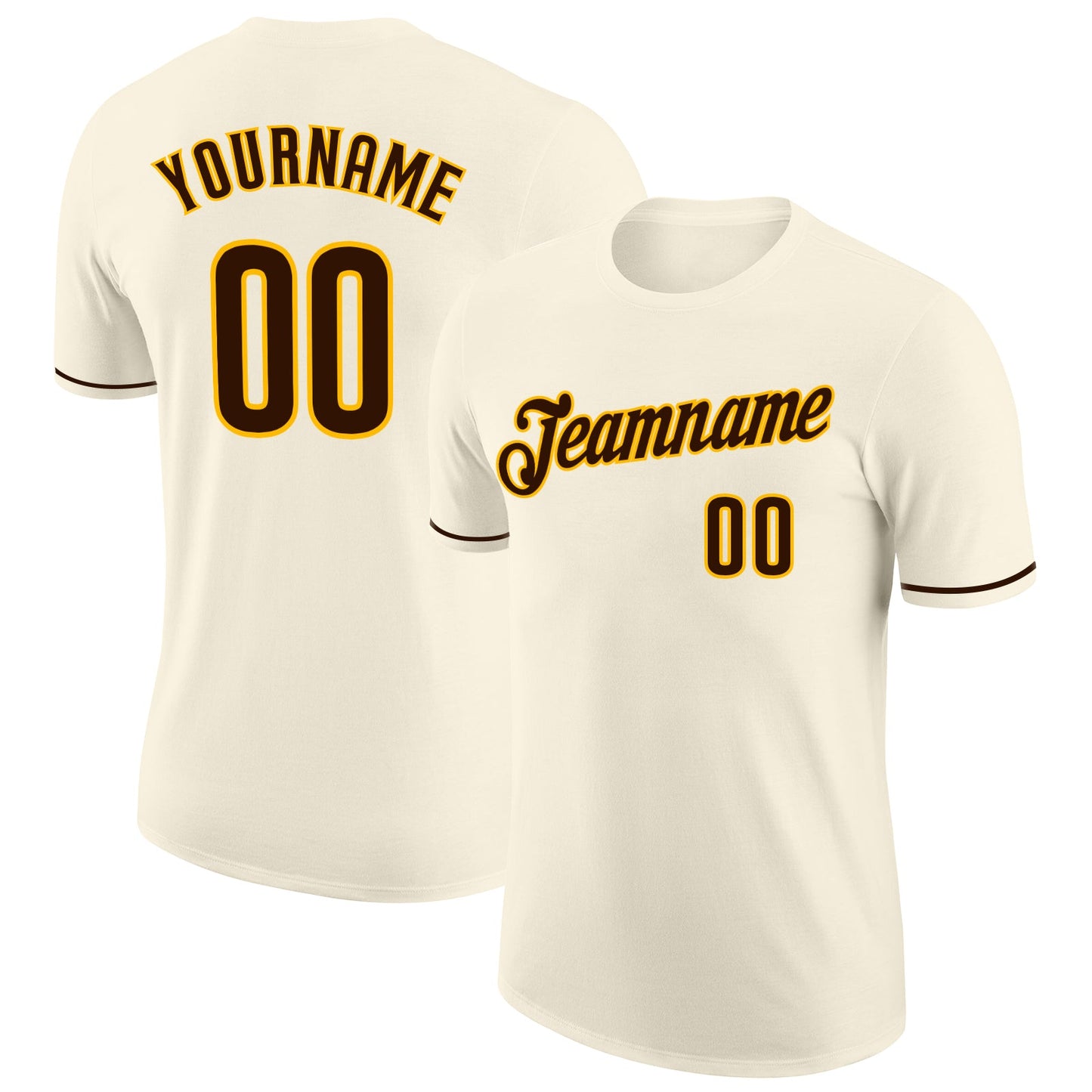 Custom Cream Brown-Gold Performance T-Shirt - Main View