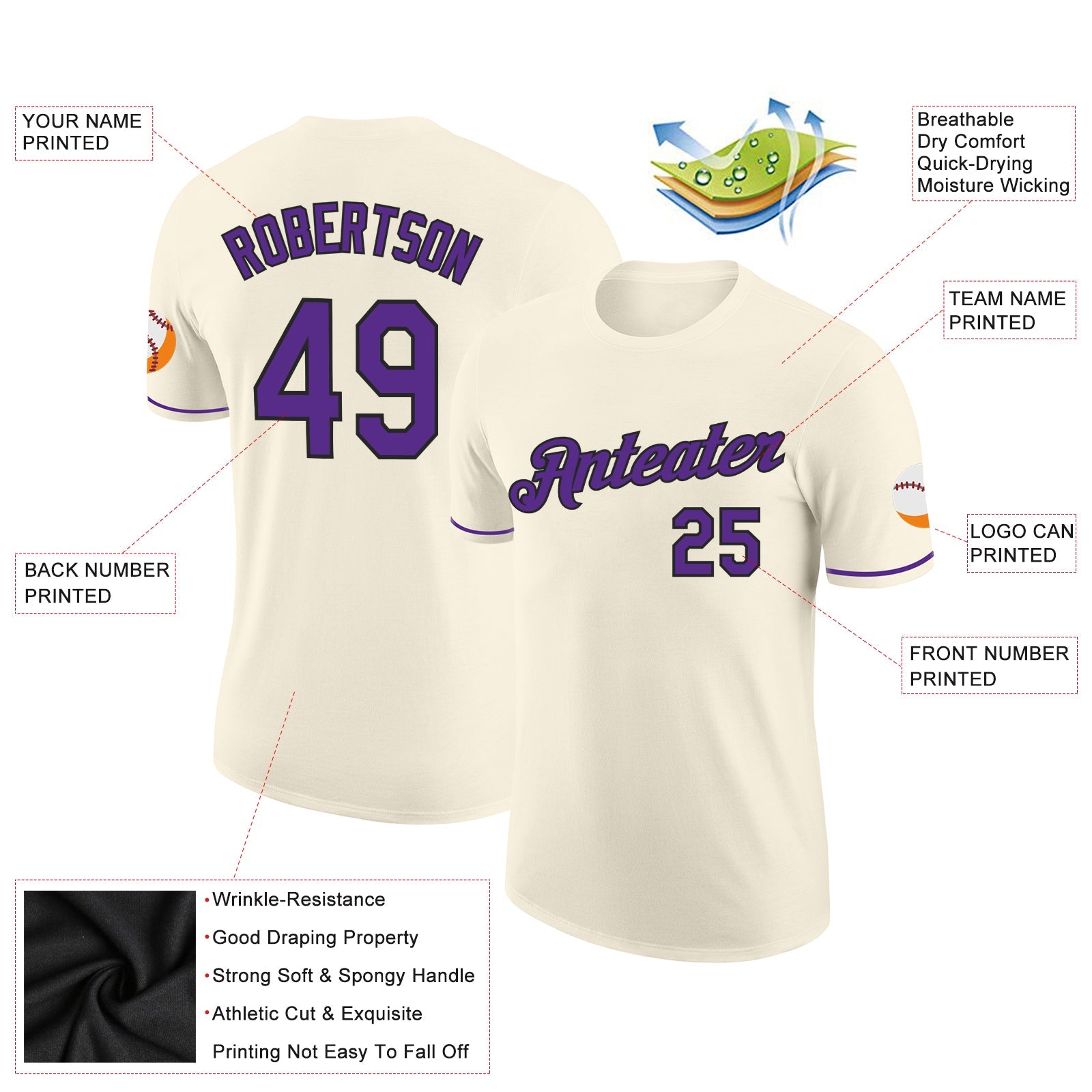 Custom Cream Purple-Black Performance T-Shirt view 2