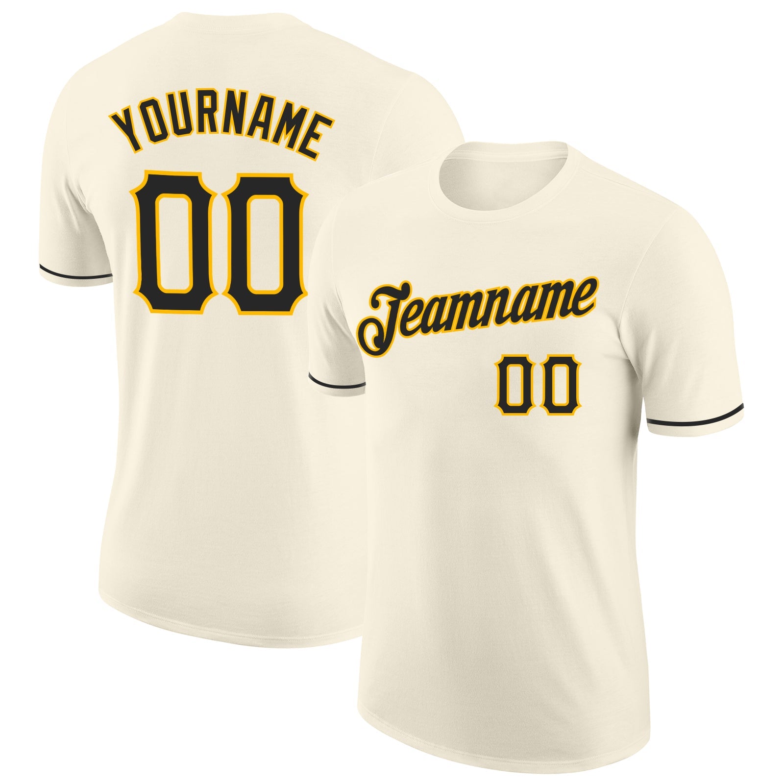 Custom Cream Black-Gold Performance T-Shirt - Main View