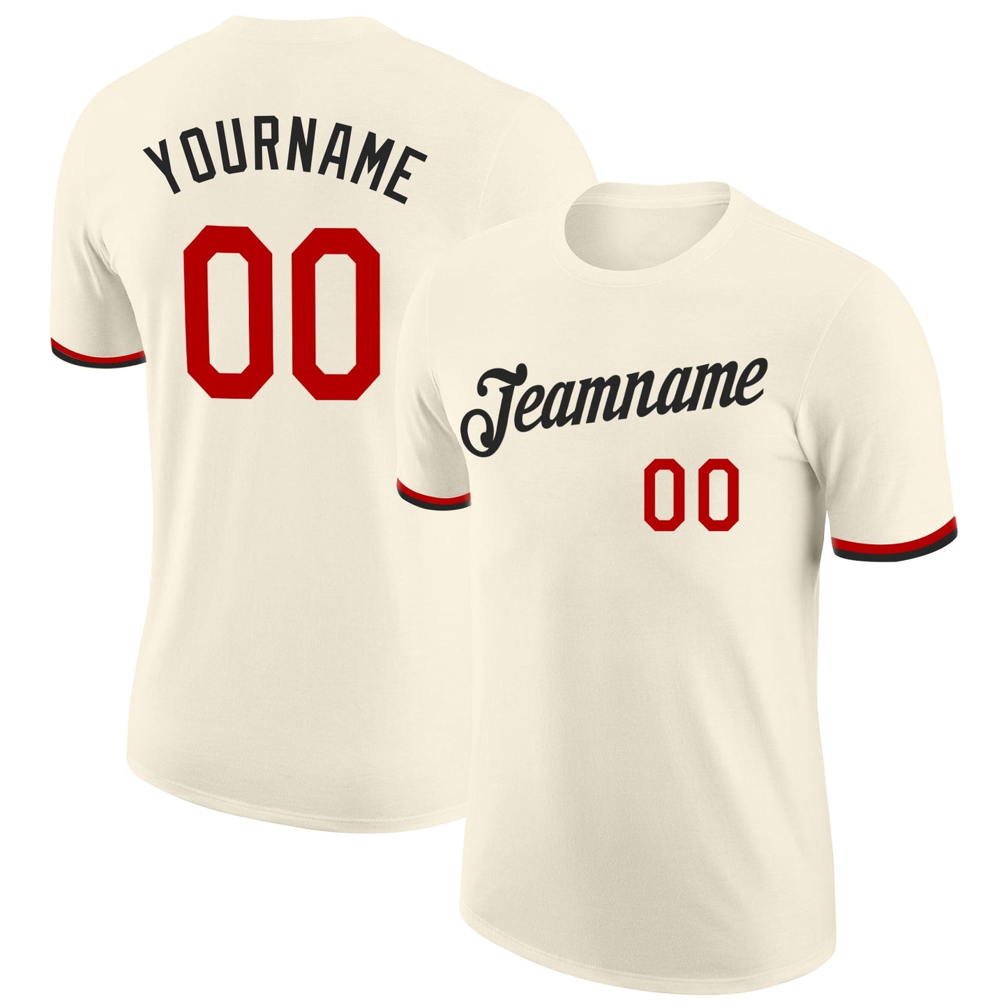 Custom Cream Red-Black Performance T-Shirt - Main View