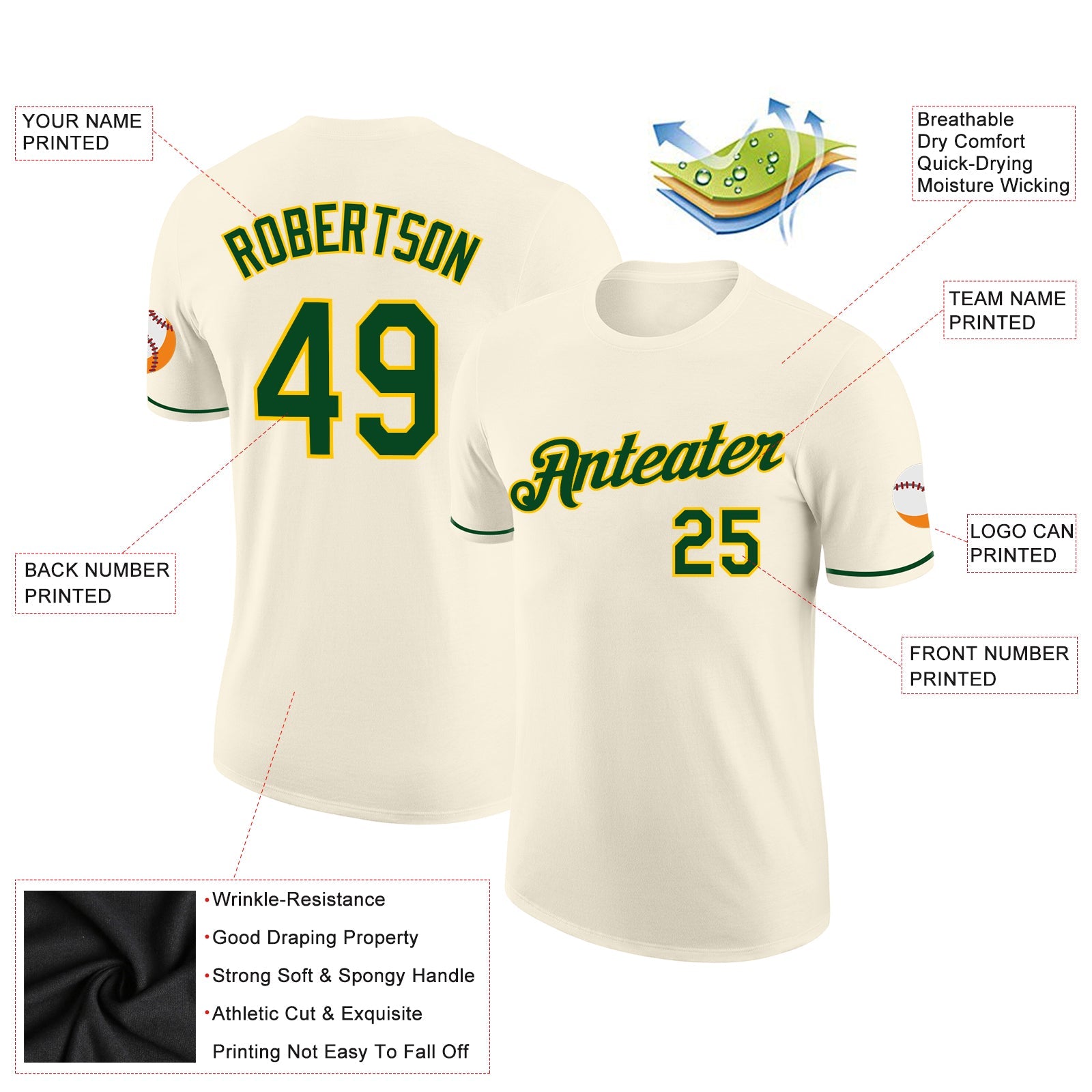 Custom Cream Green-Yellow Performance T-Shirt view 2