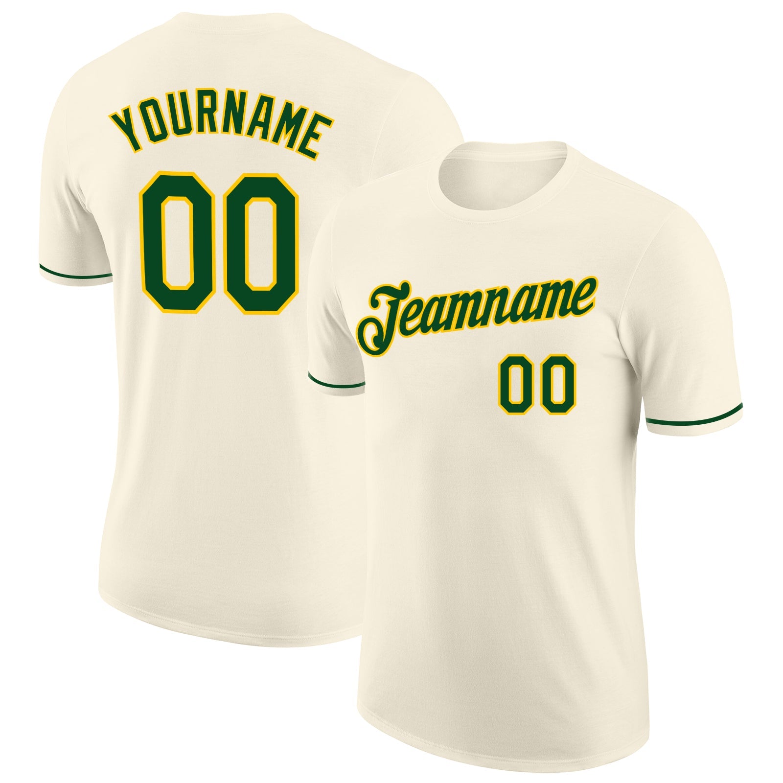 Custom Cream Green-Yellow Performance T-Shirt - Main View