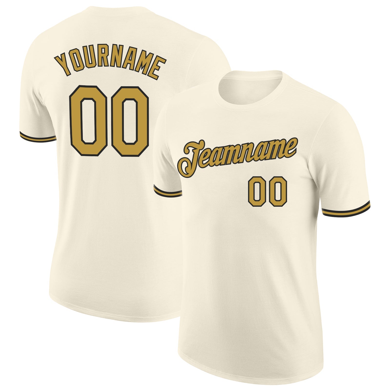 Custom Cream Old Gold-Black Performance T-Shirt - Main View