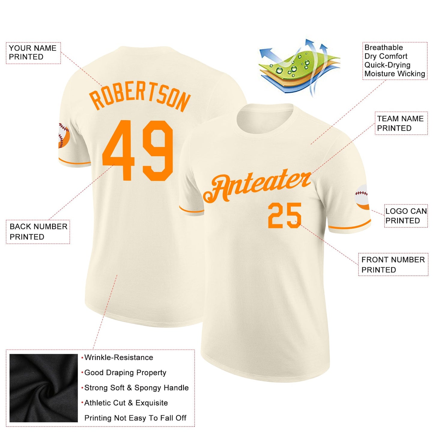 Custom Cream Bay Orange Performance T-Shirt view 2