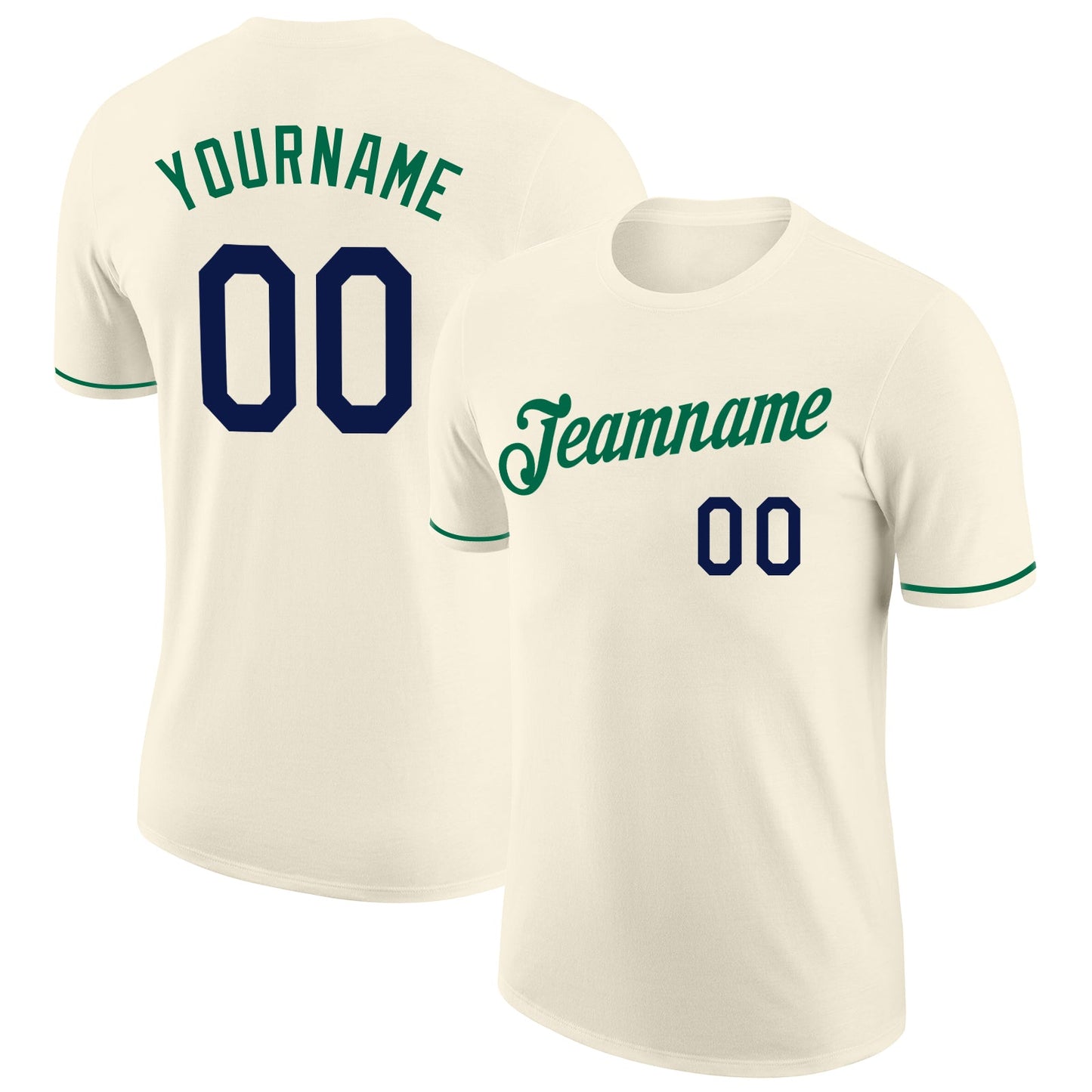Custom Cream Navy-Kelly Green Performance T-Shirt - Main View