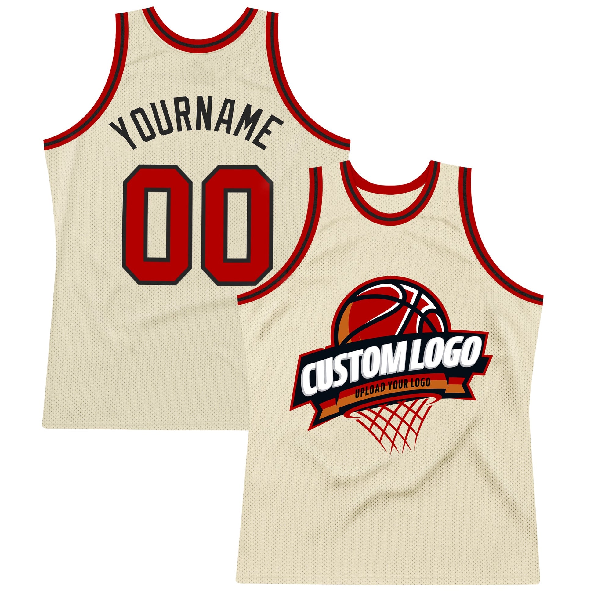 Custom Cream Red-Black Authentic Throwback Basketball Jersey - Main View