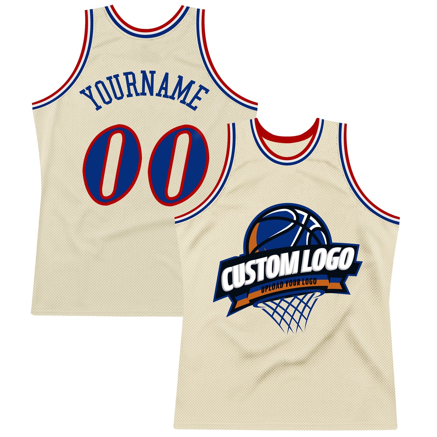 Custom Cream Royal Red-White Authentic Throwback Basketball Jersey - Main View
