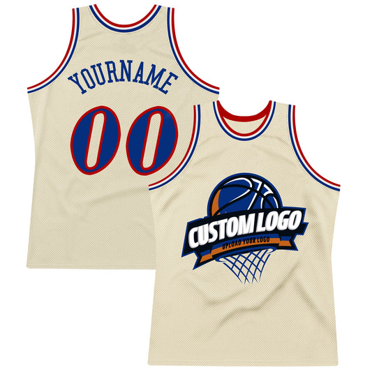 Custom Cream Royal Red-White Authentic Throwback Basketball Jersey - Main View
