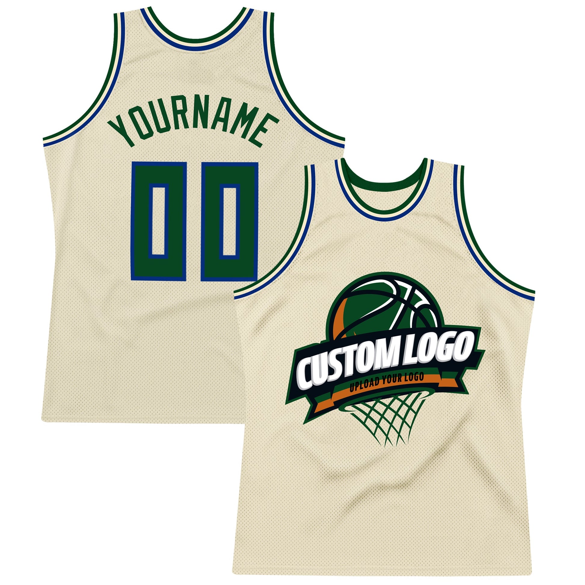 Custom Cream Green-Royal Authentic Throwback Basketball Jersey - Main View