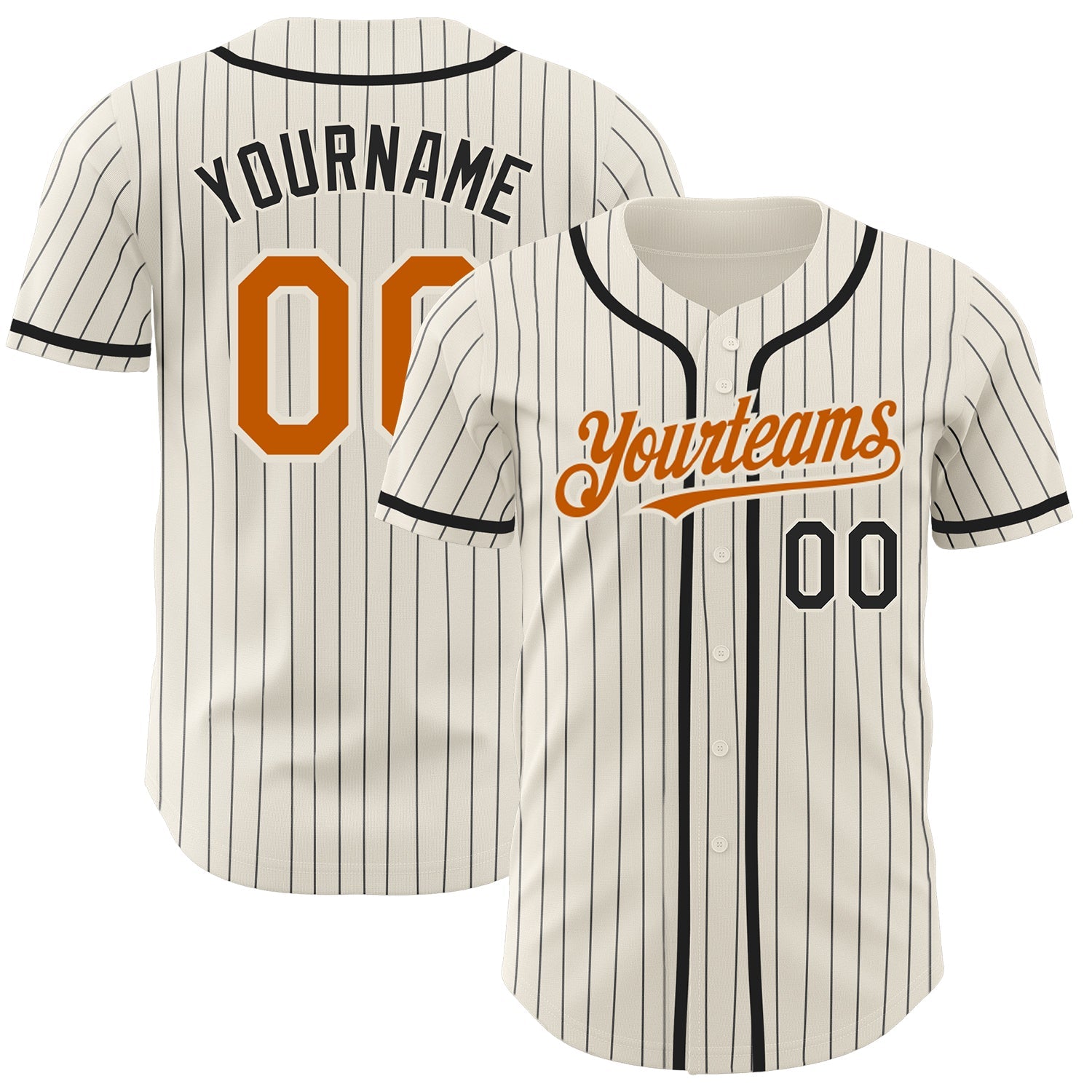 Custom Cream Black Pinstripe Texas Orange Authentic Baseball Jersey - Main View