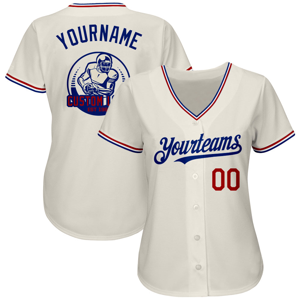 Custom Cream Red-Royal Authentic Baseball Jersey view 2
