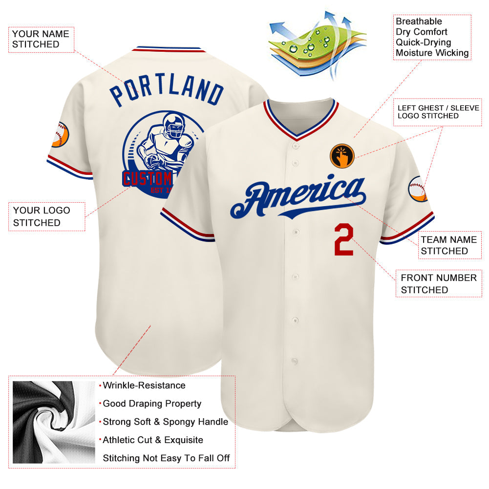 Custom Cream Red-Royal Authentic Baseball Jersey view 3