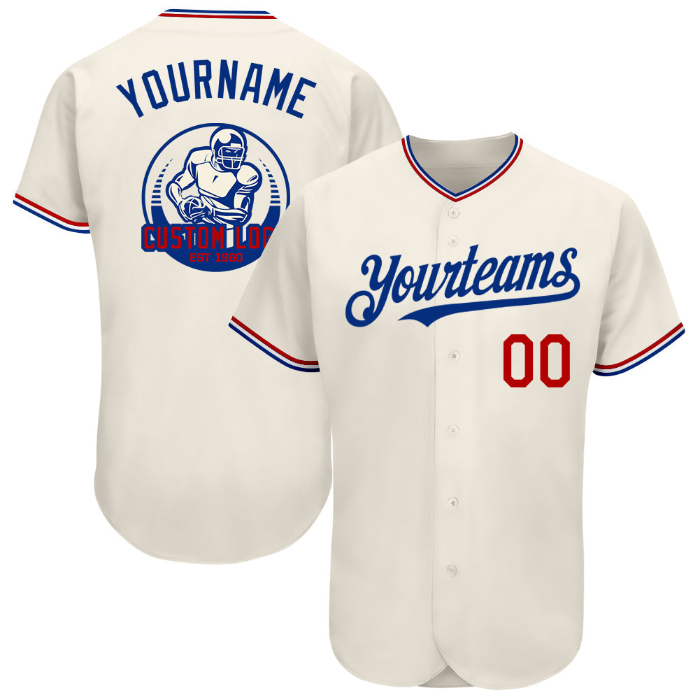 Custom Cream Red-Royal Authentic Baseball Jersey - Main View