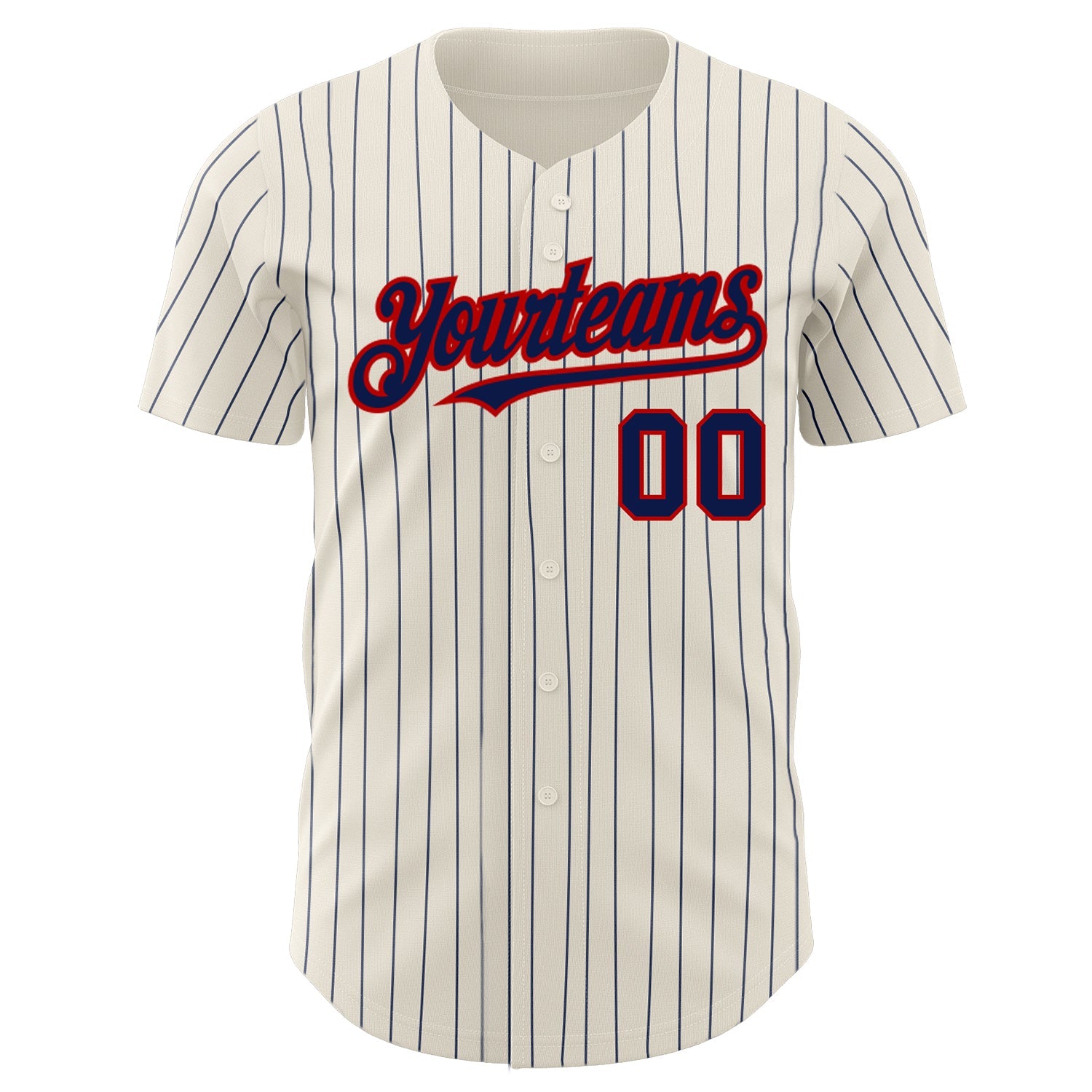 Custom Cream Navy Pinstripe Red Authentic Baseball Jersey view 2