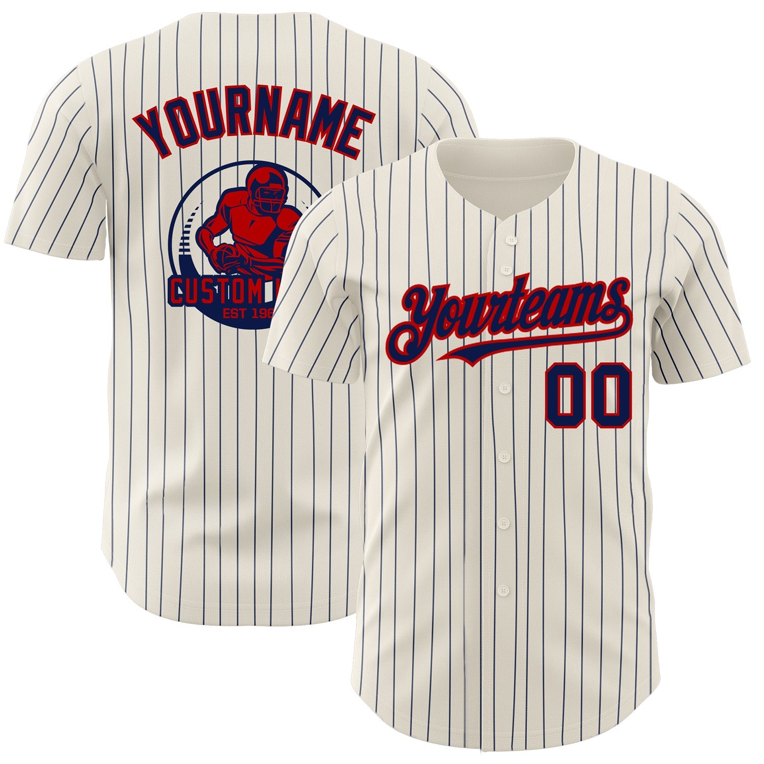 Custom Cream Navy Pinstripe Red Authentic Baseball Jersey - Main View