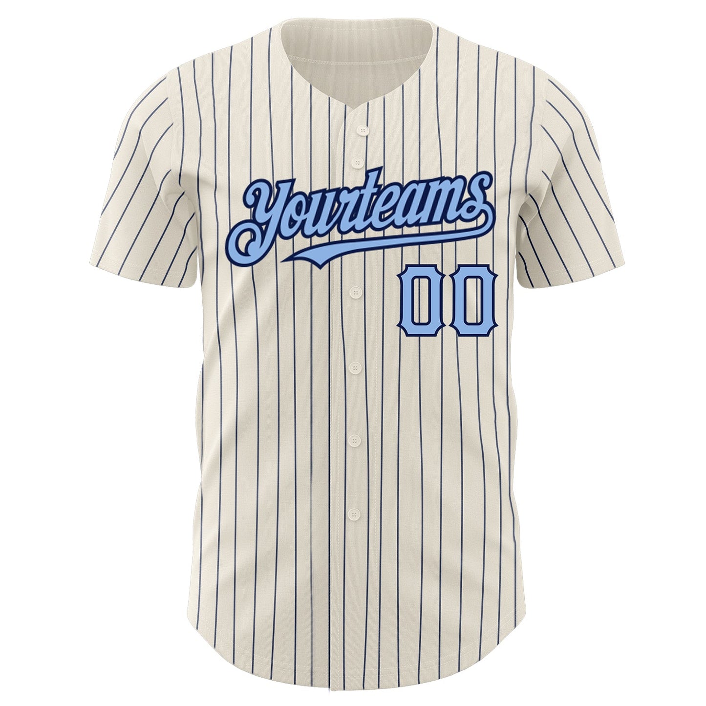 Custom Cream Navy Pinstripe Light Blue Authentic Baseball Jersey view 2