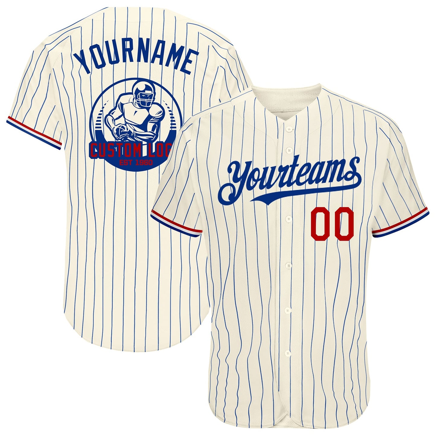 Custom Cream Royal Pinstripe Red-White Authentic Baseball Jersey - Main View