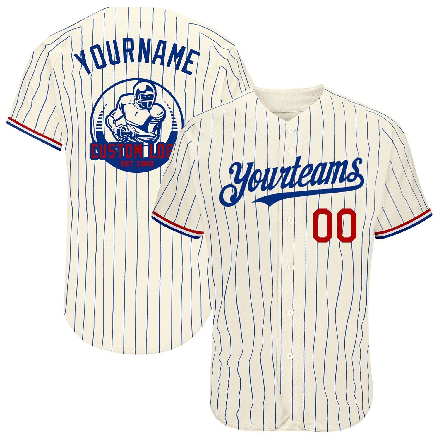 Custom Cream Royal Pinstripe Red-White Authentic Baseball Jersey - Main View