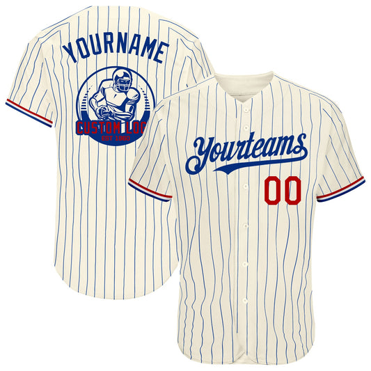 Custom Cream Royal Pinstripe Red-White Authentic Baseball Jersey - Main View