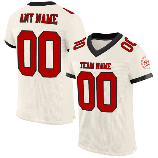 Custom Cream Red-Black Mesh Authentic Football Jersey - Main View