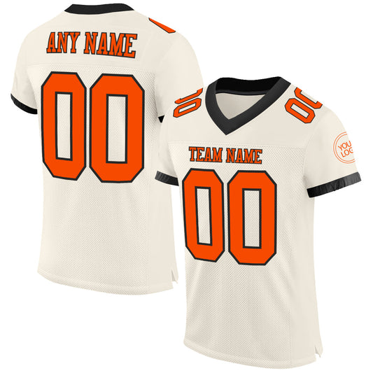 Custom Cream Orange-Black Mesh Authentic Football Jersey - Main View