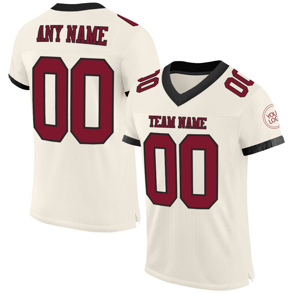 Custom Cream Crimson-Black Mesh Authentic Football Jersey - Main View