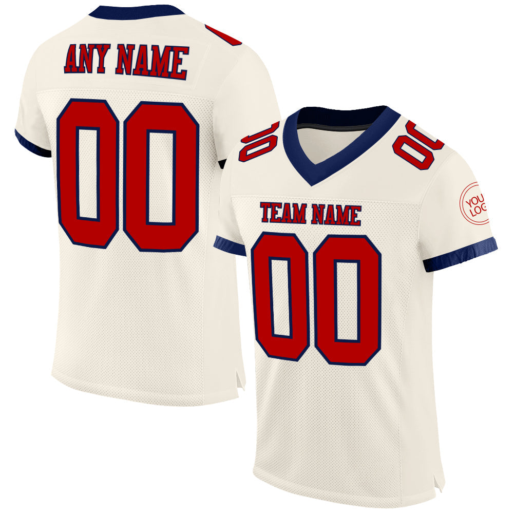Custom Cream Red-Navy Mesh Authentic Football Jersey - Main View