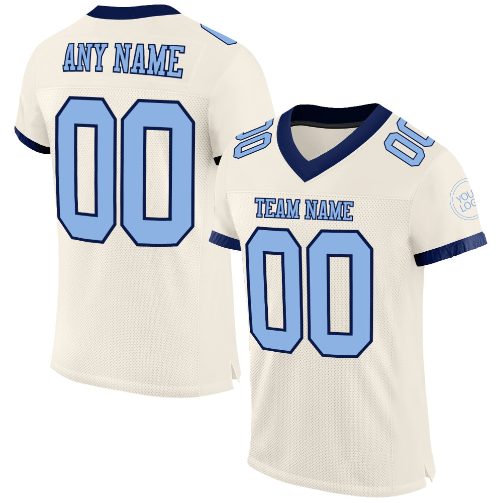 Custom Cream Light Blue-Navy Mesh Authentic Football Jersey - Main View