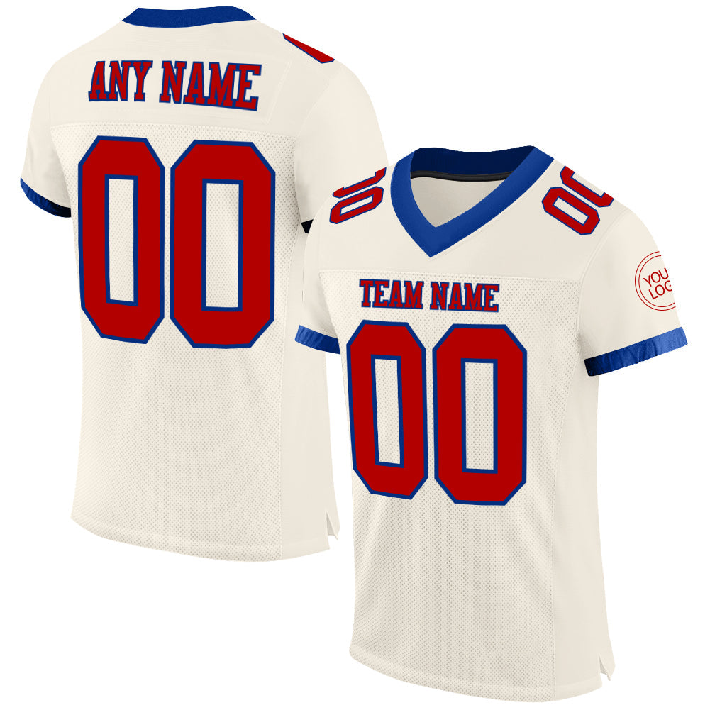 Custom Cream Red-Royal Mesh Authentic Football Jersey - Main View