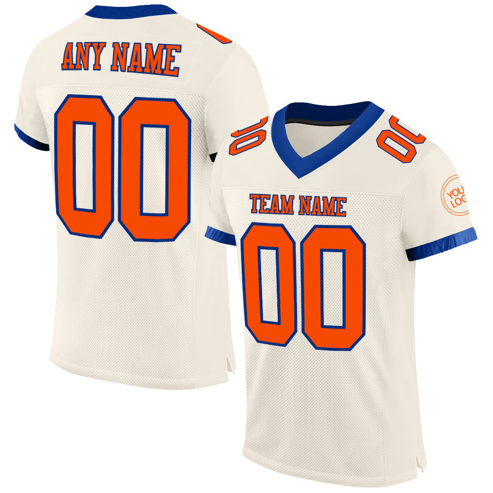 Custom Cream Orange-Royal Mesh Authentic Football Jersey - Main View
