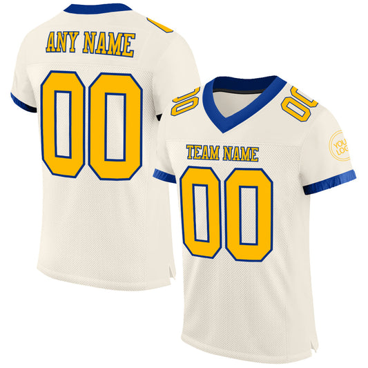 Custom Cream Gold-Royal Mesh Authentic Football Jersey - Main View
