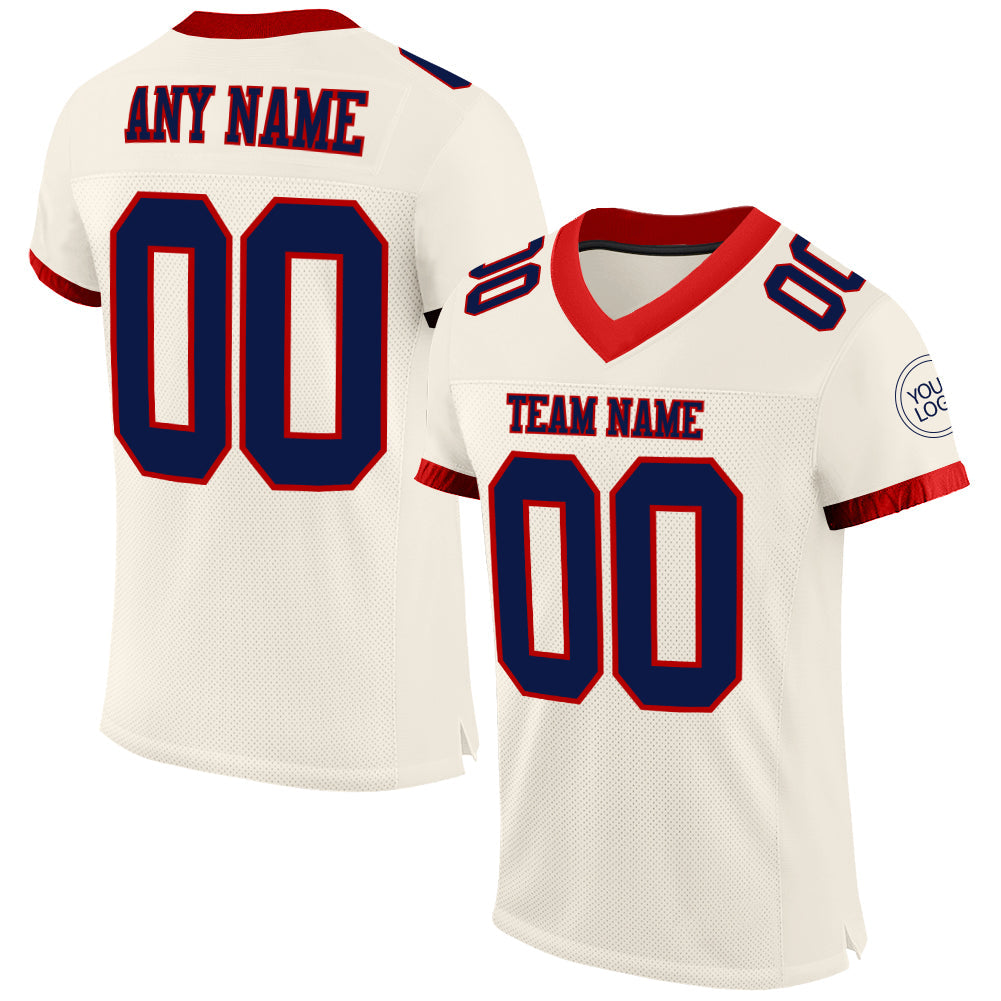 Custom Cream Navy-Red Mesh Authentic Football Jersey - Main View