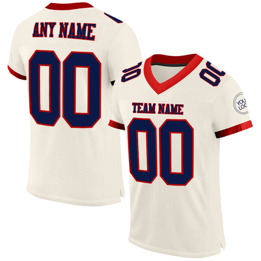 Custom Cream Navy-Red Mesh Authentic Football Jersey - Main View