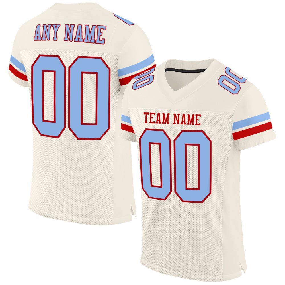 Custom Cream Light Blue-Red Mesh Authentic Football Jersey - Main View