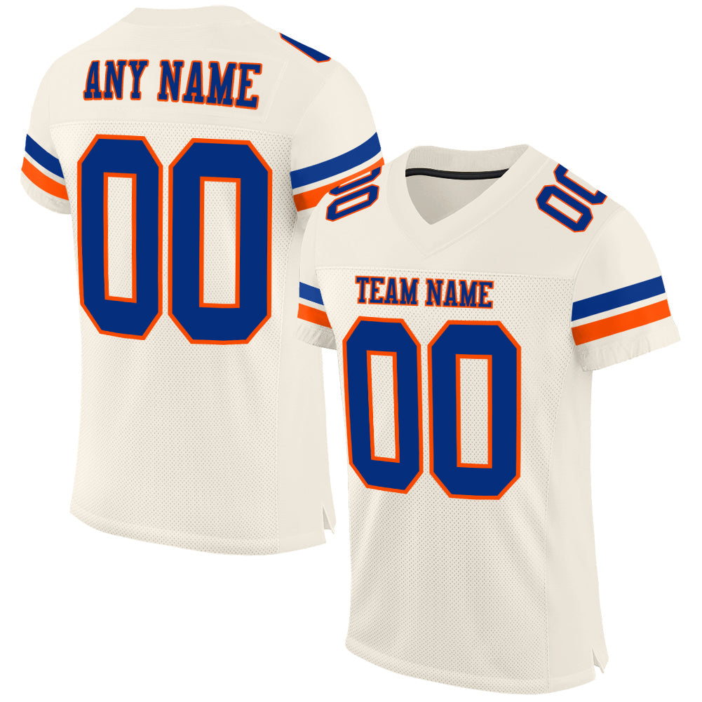 Custom Cream Royal-Orange Mesh Authentic Football Jersey - Main View