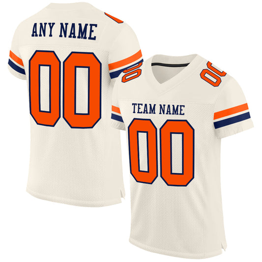 Custom Cream Orange-Navy Mesh Authentic Football Jersey - Main View