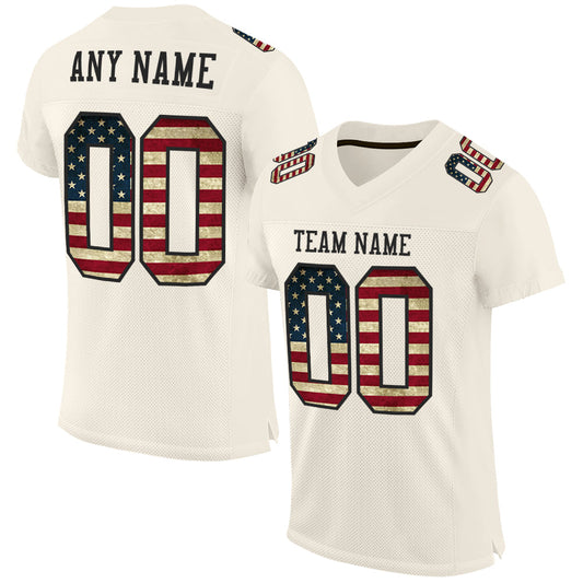 Custom Cream Vintage USA Flag-Black Mesh Authentic Football Jersey - Main View