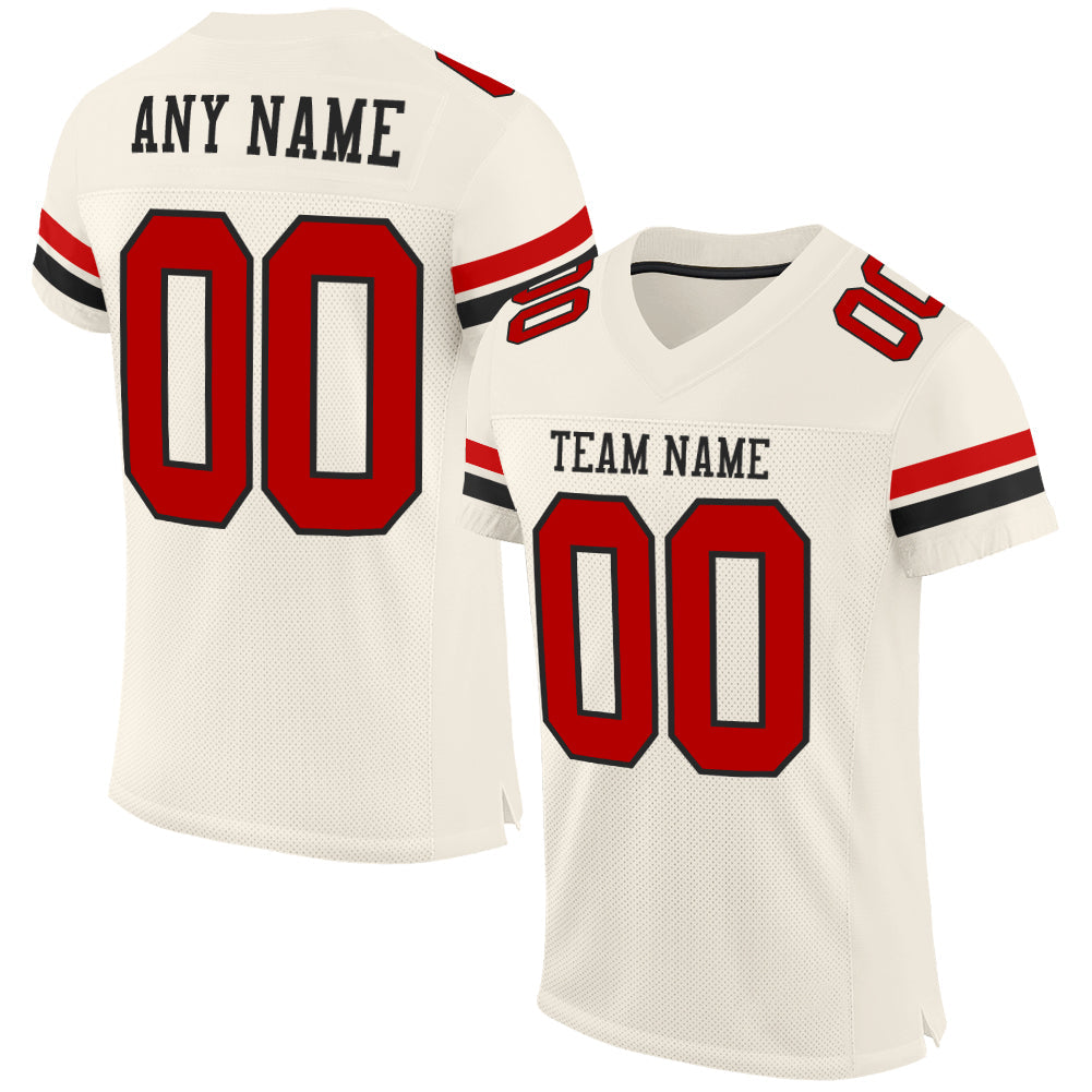 Custom Cream Red-Black Mesh Authentic Football Jersey - Main View