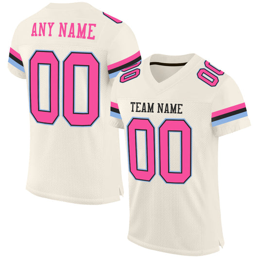 Custom Cream Pink Black-Light Blue Mesh Authentic Football Jersey - Main View