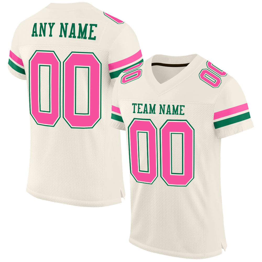 Custom Cream Pink-Kelly Green Mesh Authentic Football Jersey - Main View