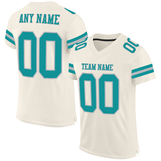 Custom Cream Teal-Gray Mesh Authentic Football Jersey - Main View