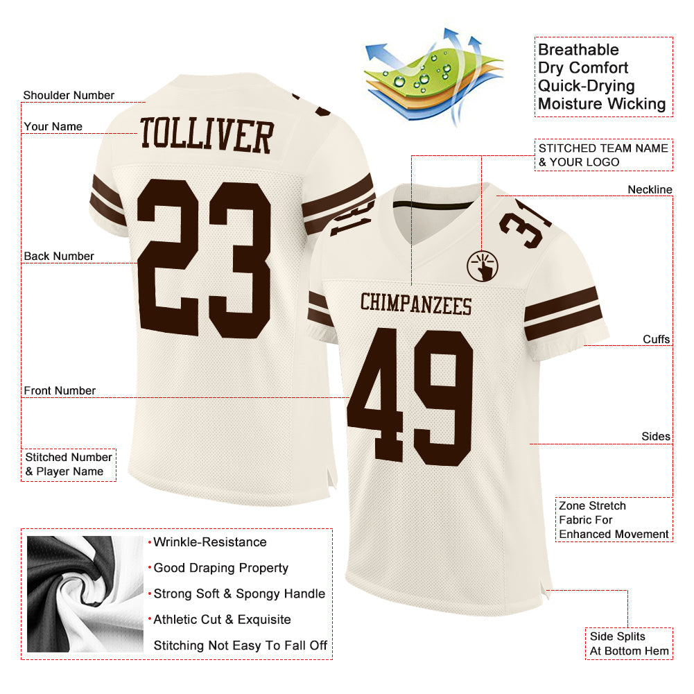 Custom Cream Brown Mesh Authentic Football Jersey view 2